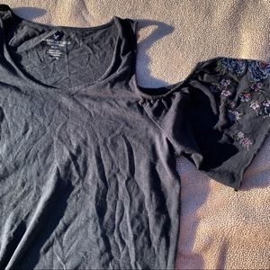 navy embroidered american eagle cold-shoulder top